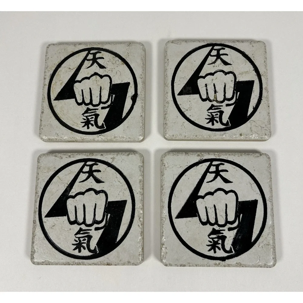Japanese Style Stone Coasters Goju-ryu Karate Fist Theme Set of 4